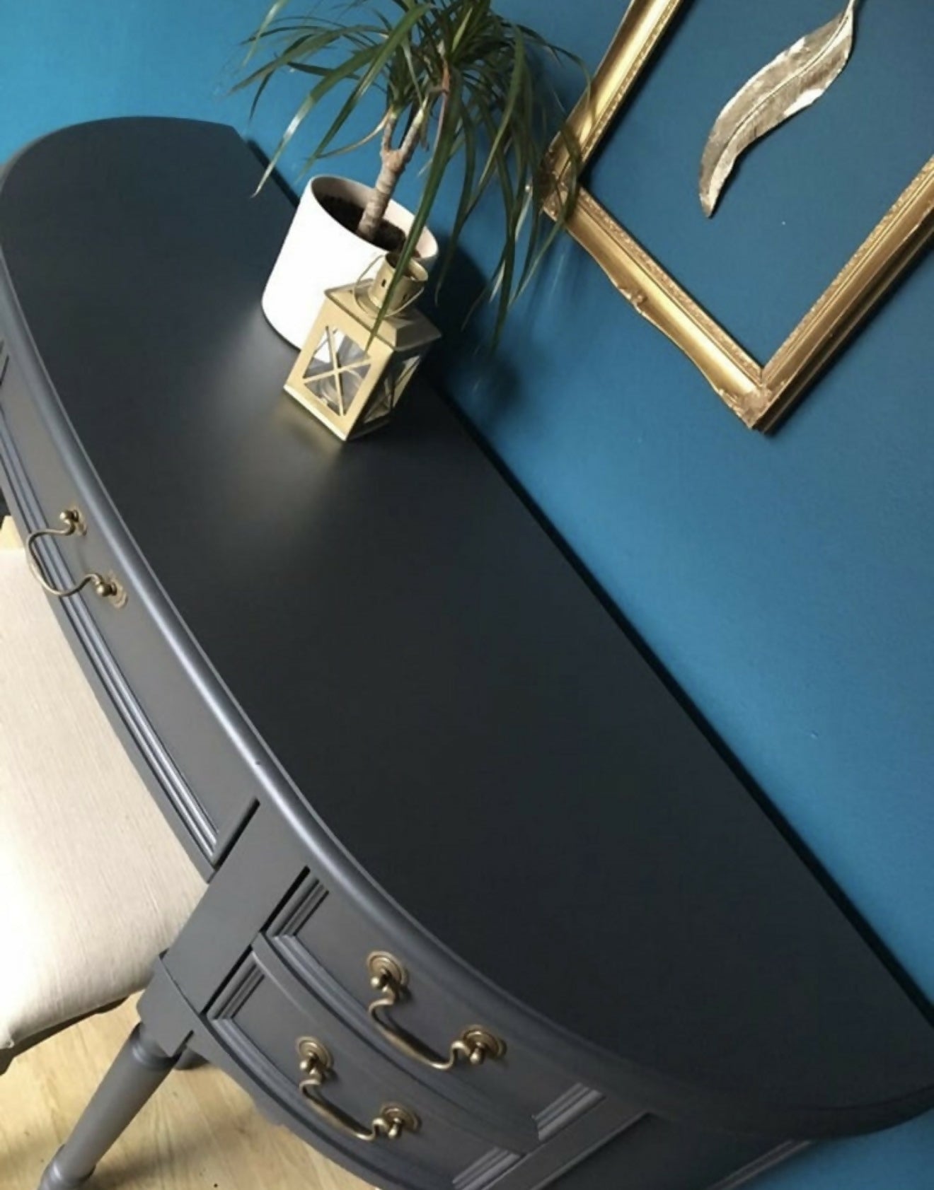 Pro spray painted Laura Ashley dressing table & stool dark grey