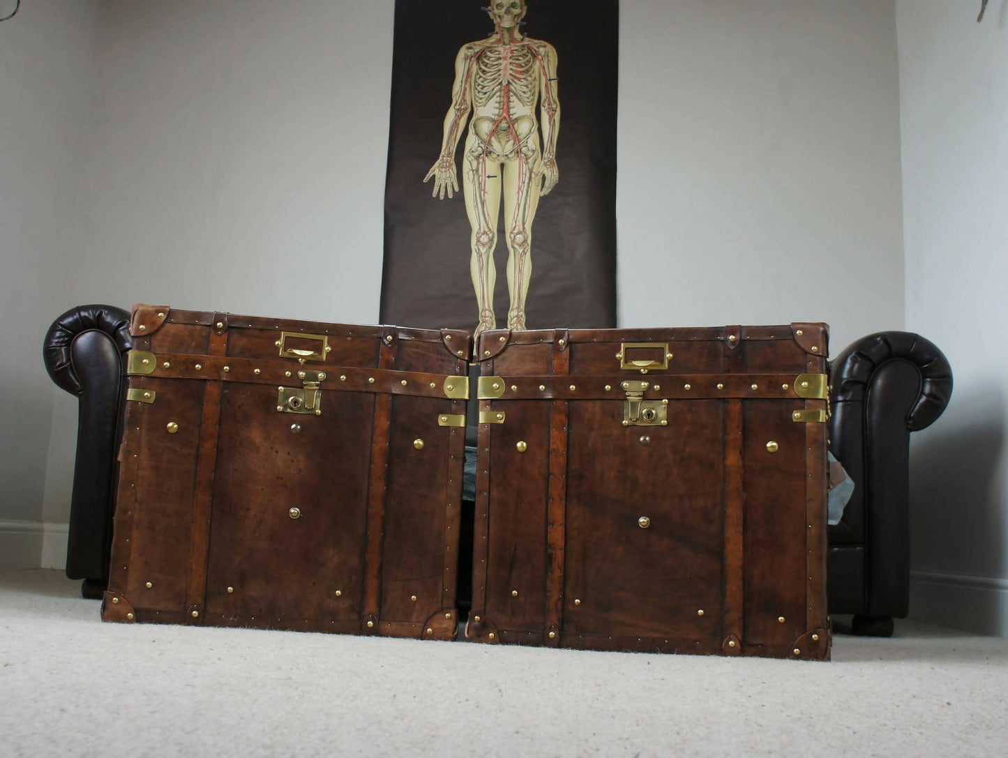 Luxury Leather Hand Dyed Travel Storage Trunks