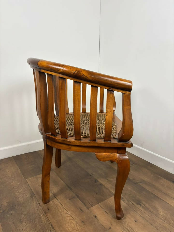 Antique Style Hardwood Bergère Chair with Cane Seat & Cabriole Legs