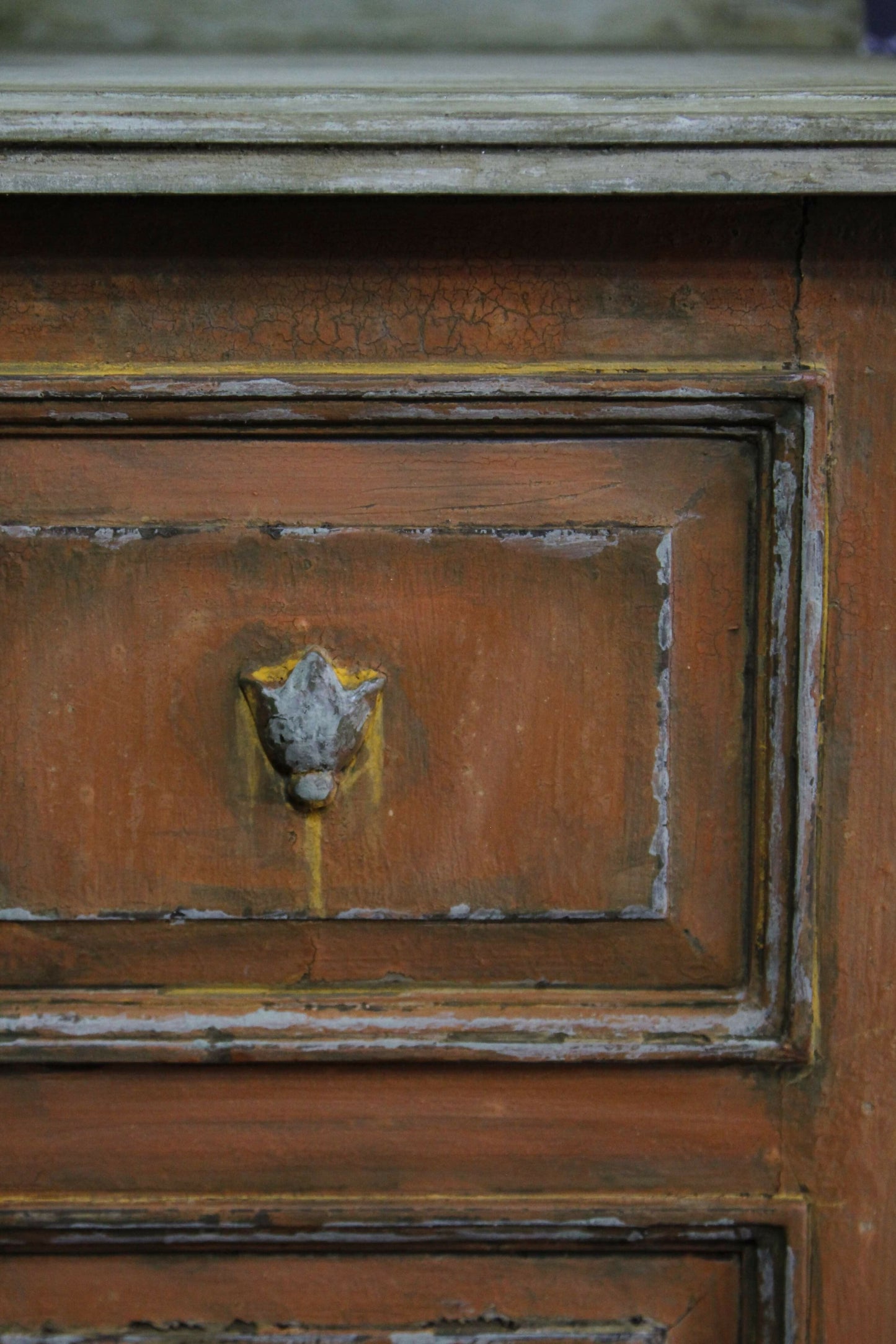 SOLD !!! Vintage Bedside Cabinet, Patina Bedside Cabinet, Orange Cabinet, Painted Bedside Table