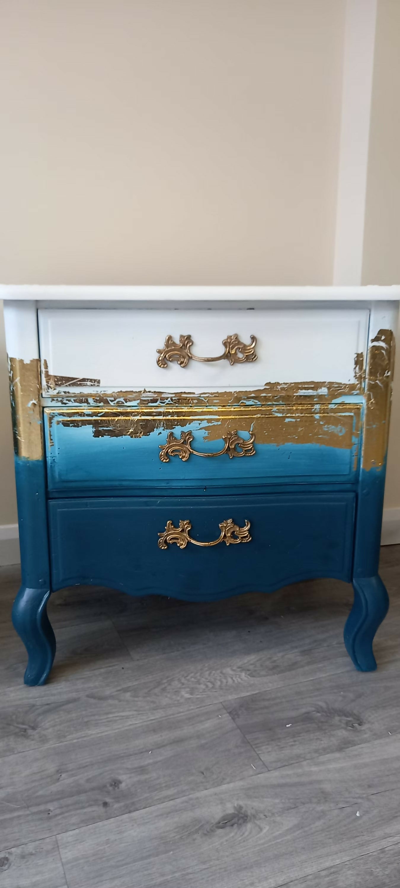 Teal Ombre Bedside Tables with Gold Leaf: Upcycled Bedroom Furniture