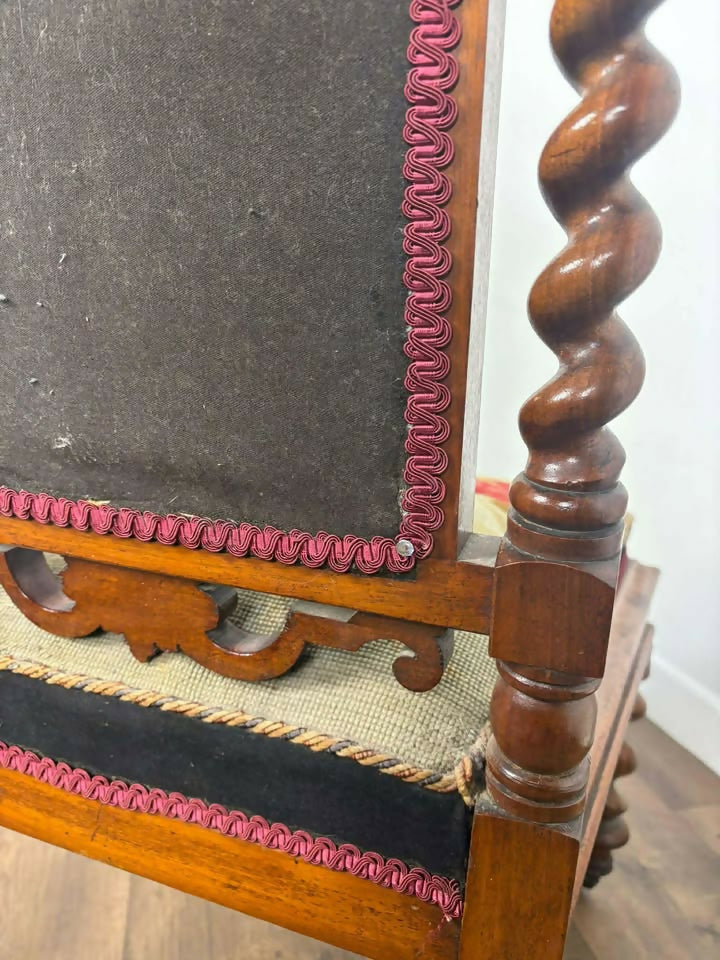 Victorian Walnut Prayer Chair With Tapestry Upholstery