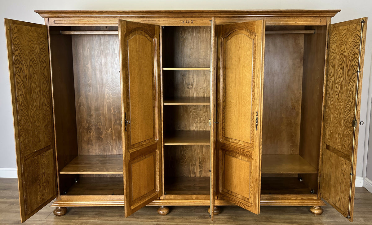 Wardrobe Vintage French Style Oak Five Door Mirrored Carved Armoire LOT 6517