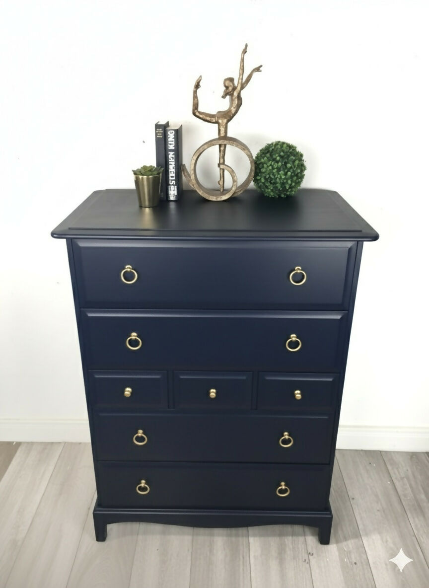 Stag minstrel navy blue tallboy chest of drawers