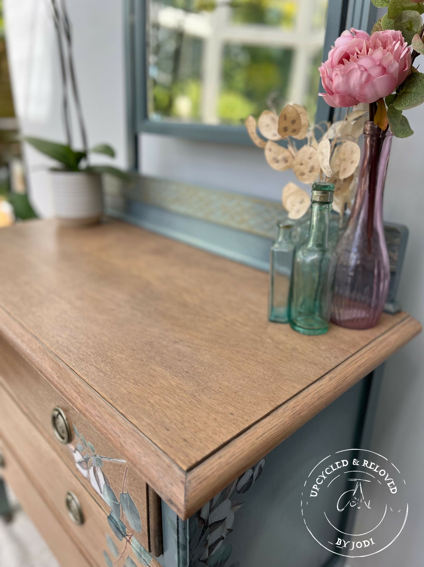 NOW SOLD! Please do not order. Vintage chest of drawers and dressing table with mirror in blue ombré