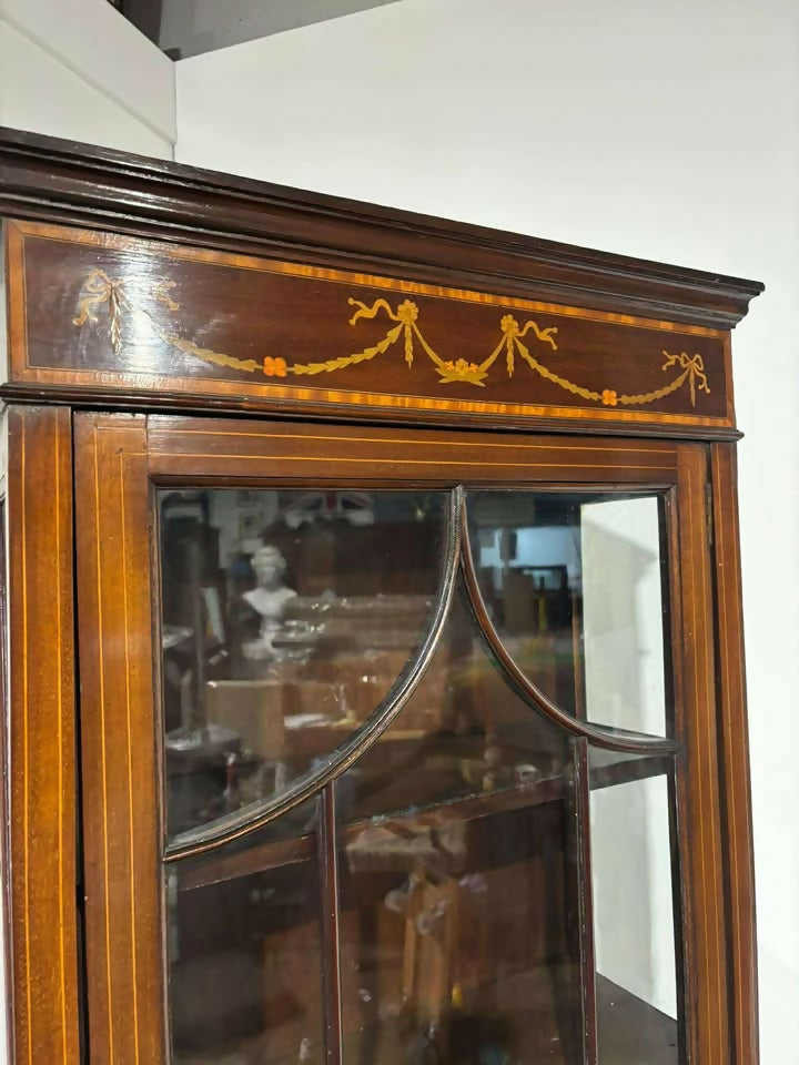 Edwardian Inlaid Mahogany Sheraton Revival Display Cabinet