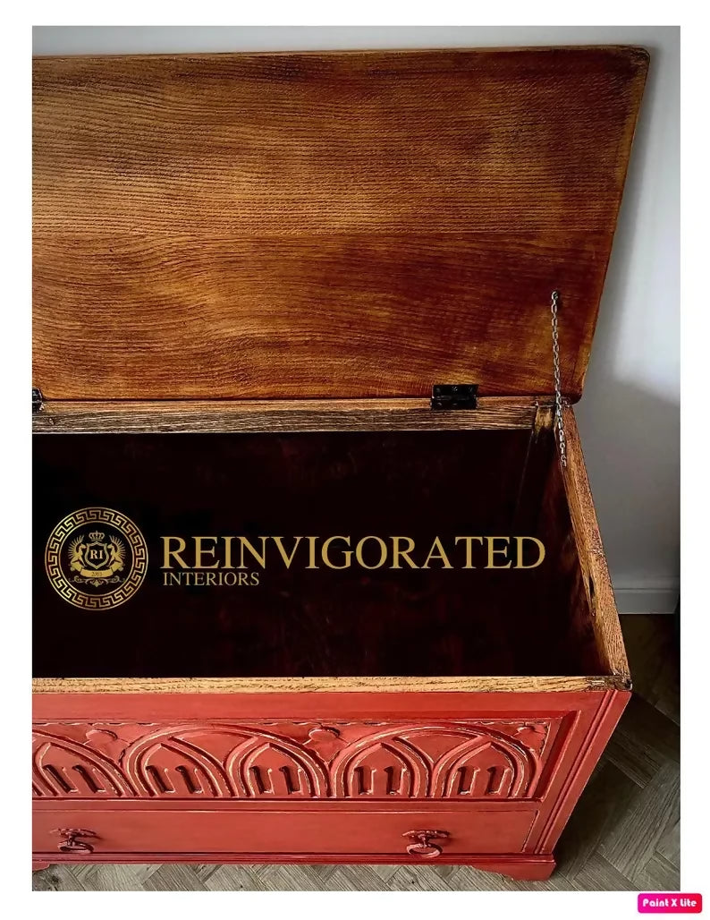 Hand Painted Blanket Box – Vintage Ottoman Trunk – Rustic Wooden Chest – Shabby Chic Storage Box