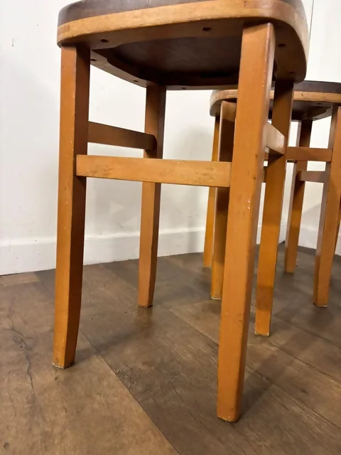 Mid-Century Set of Four Oak Stools