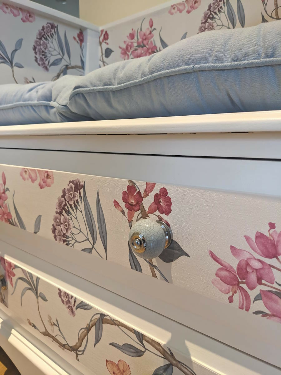 white and floral bench seat 5