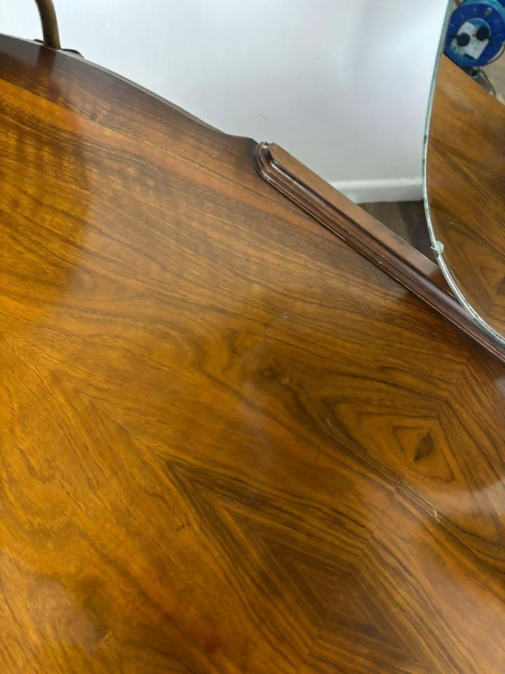 Vintage 1950s Walnut Kidney-Shaped Dressing Table