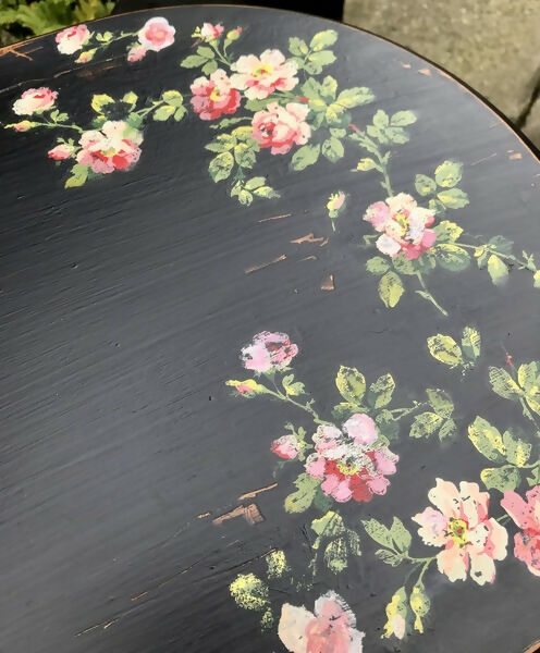 Painted Black Table with Pink Roses