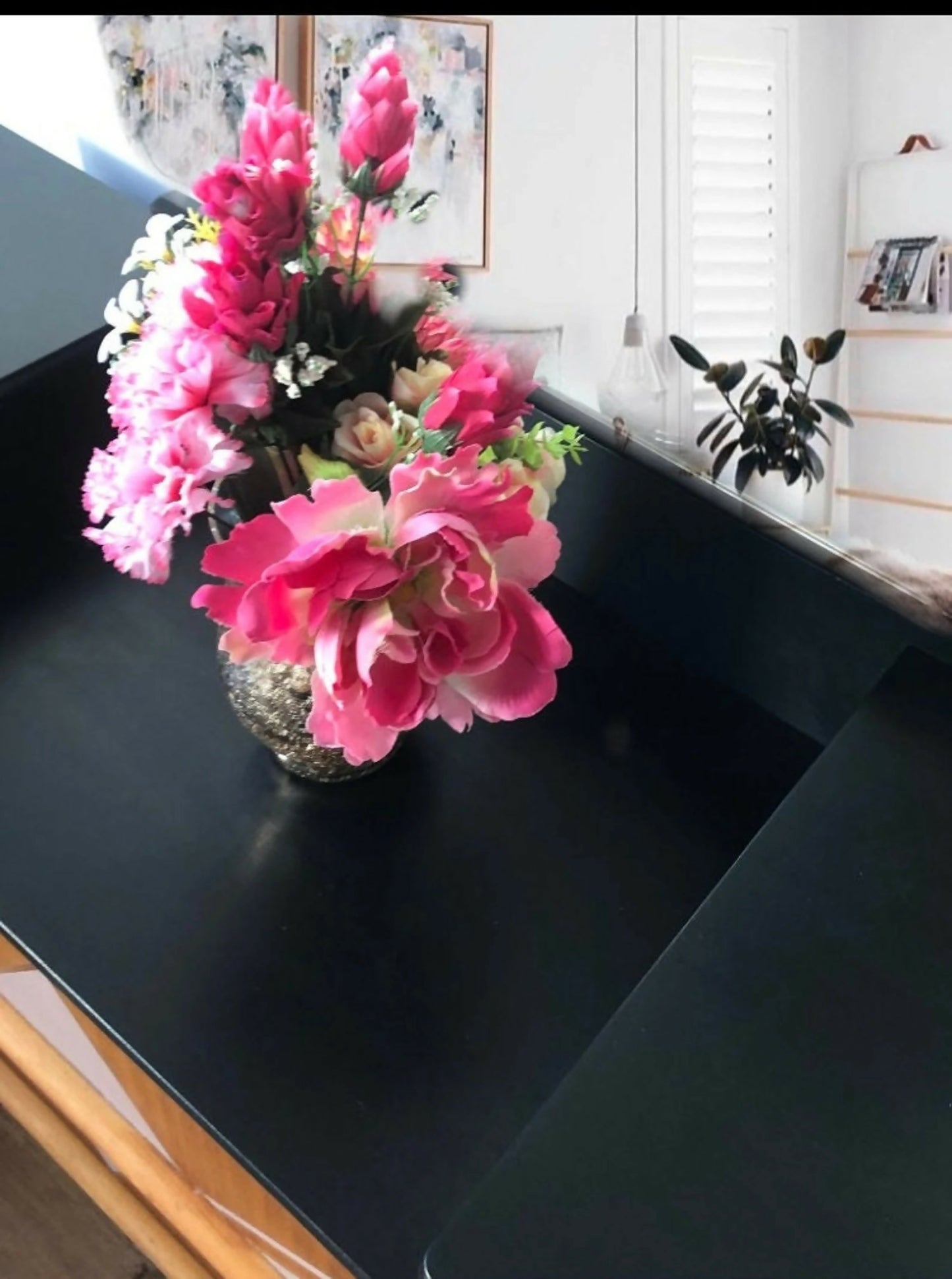 Mid century modern, dressing table,pink,black,vanity table,bedroom furniture
