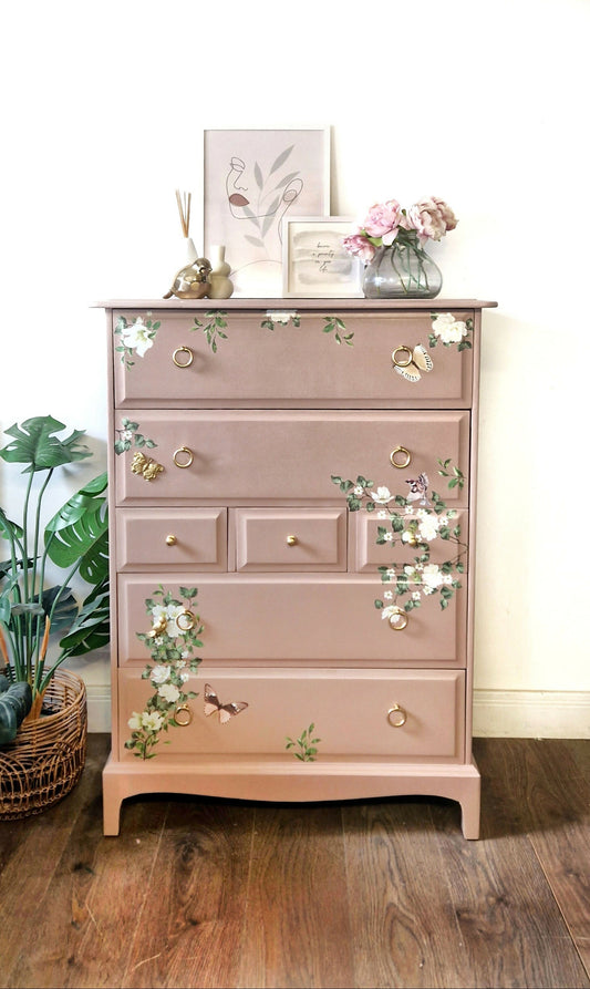 Stag pink tallboy chest of drawers
