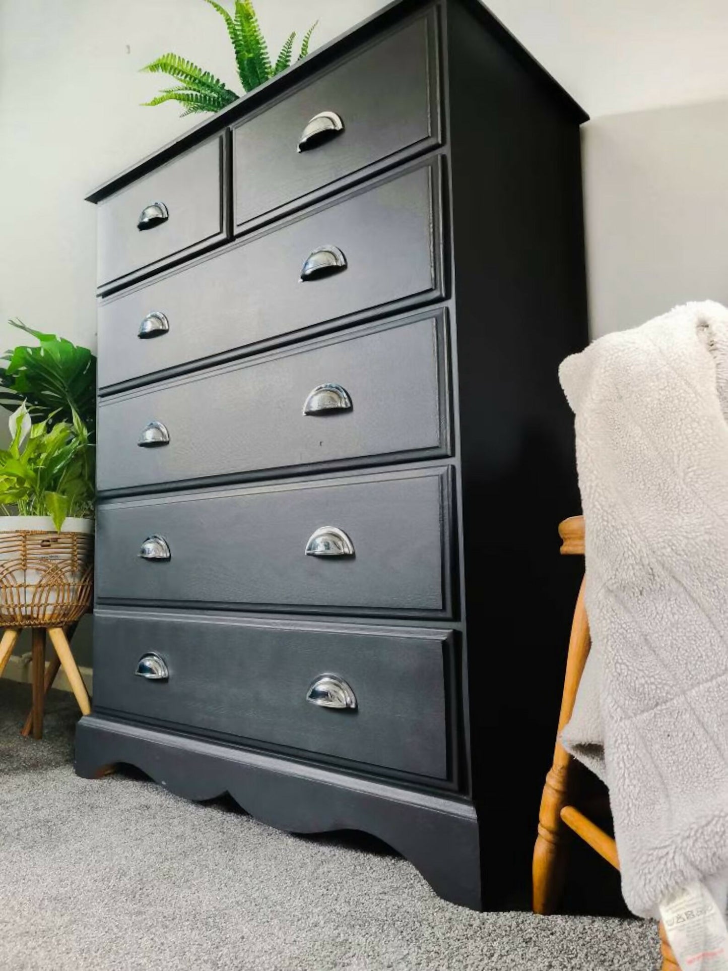 grey chest of drawers. Grey, bedroom furniture,tall boy