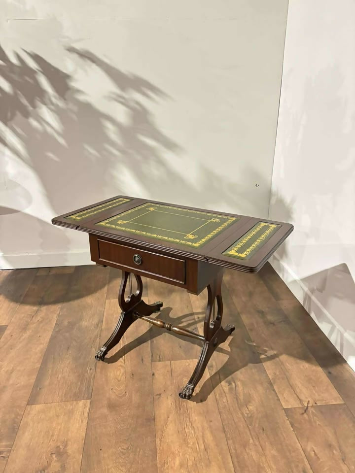 Vintage Mahogany Drop-Leaf Coffee Table with Tooled Leather Top