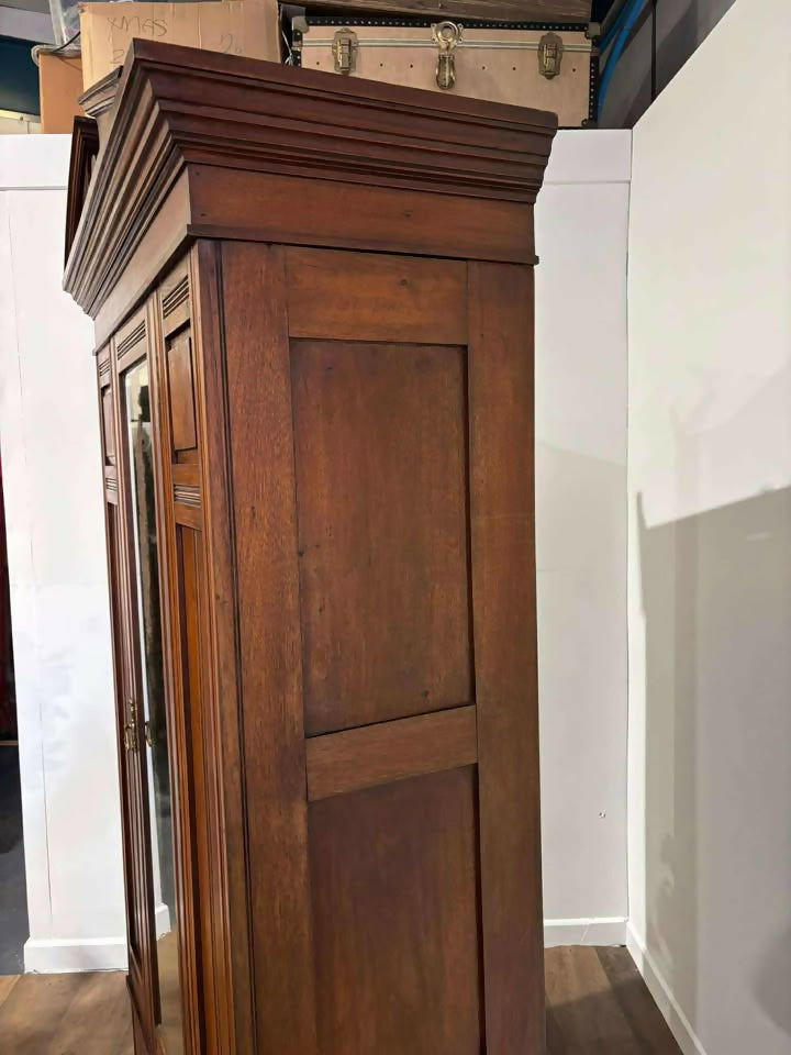 Edwardian Red Walnut Mirror Door Wardrobe