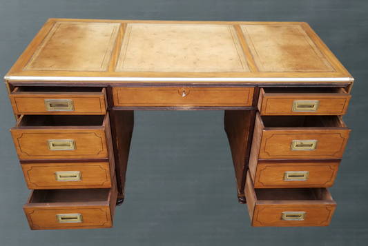 English Campaign Style Pedestal Desk by Baker Furniture Collectors Edition