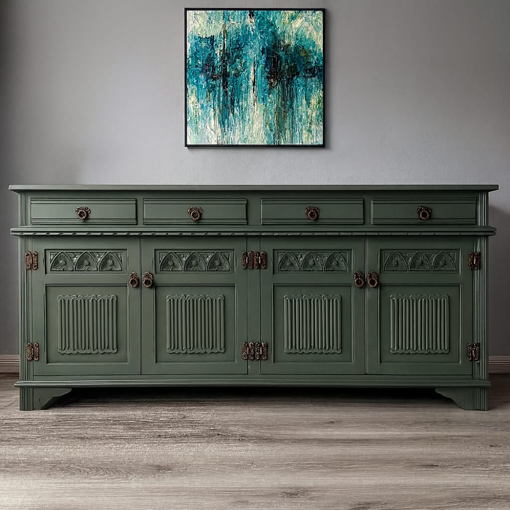 Antique Black Carved Old Charm Sideboard