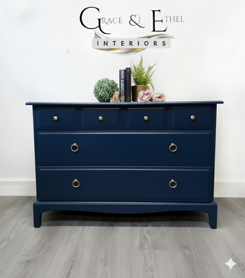 Stag minstrel chest of drawers in navy blue