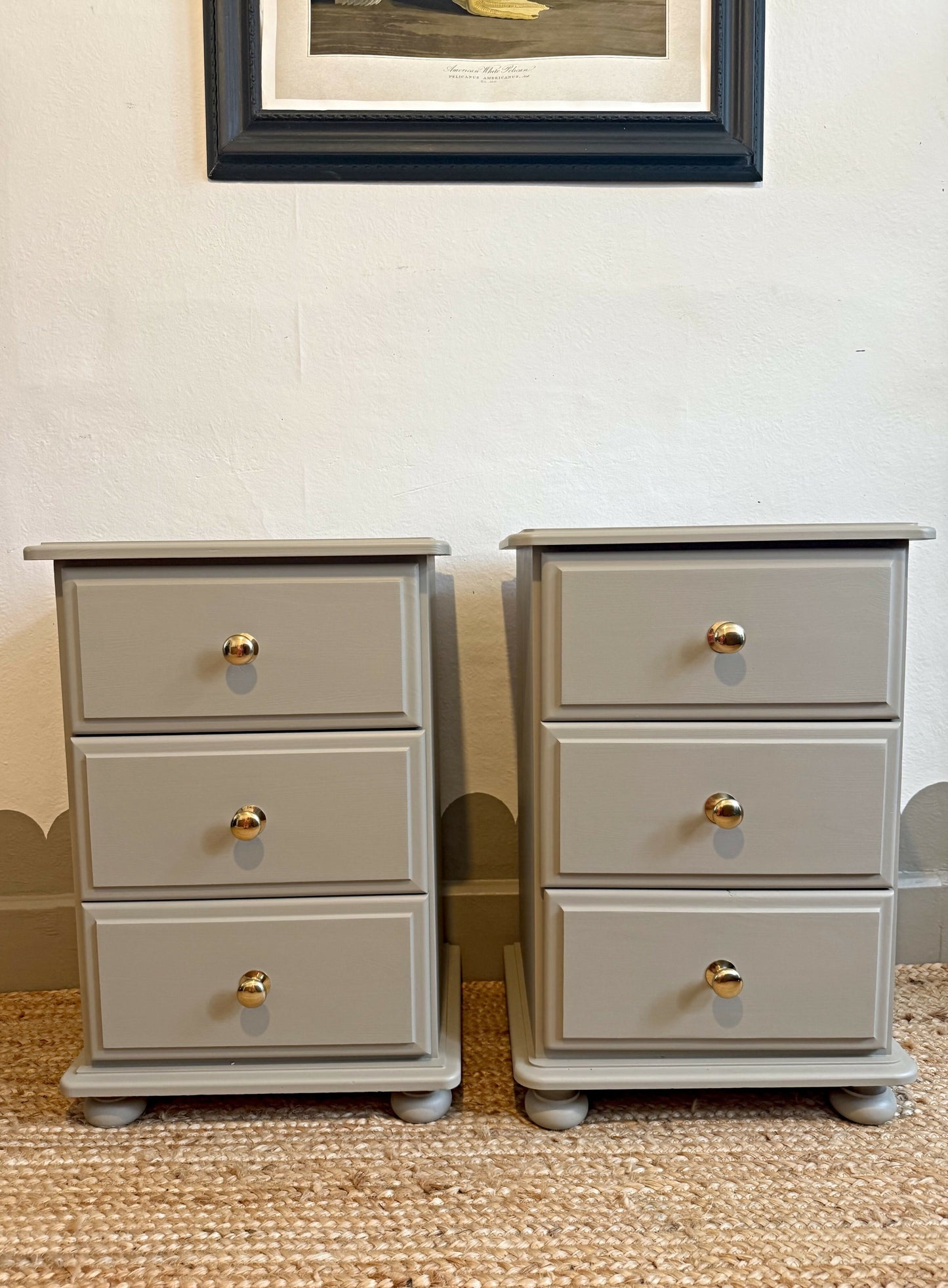 Newly refurbished pair of bedside drawers solid wood cabinets tables nightstands