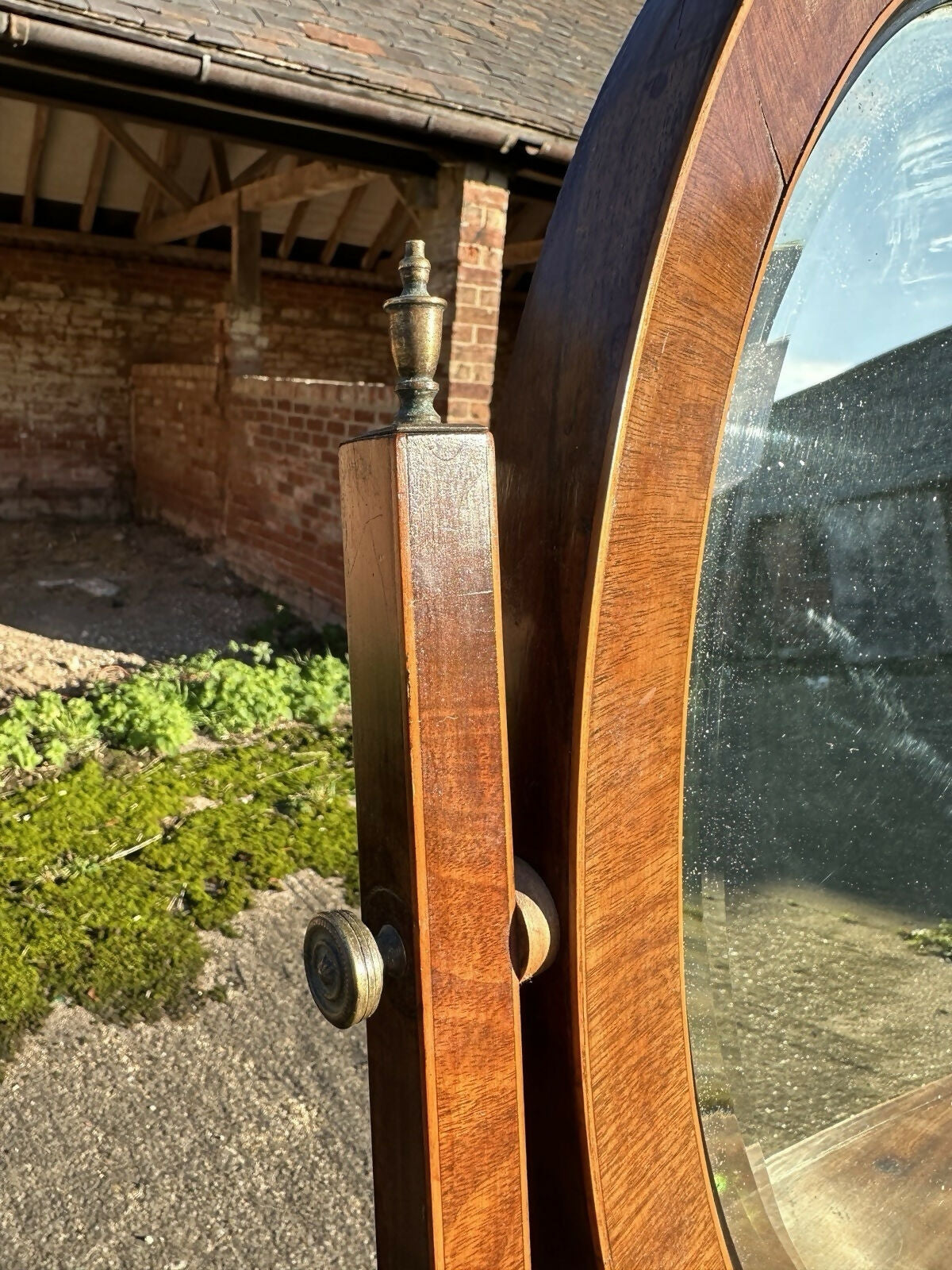 Antique Georgian Large Mahogany Tilting Oval Vanity Dressing Table Mirror
