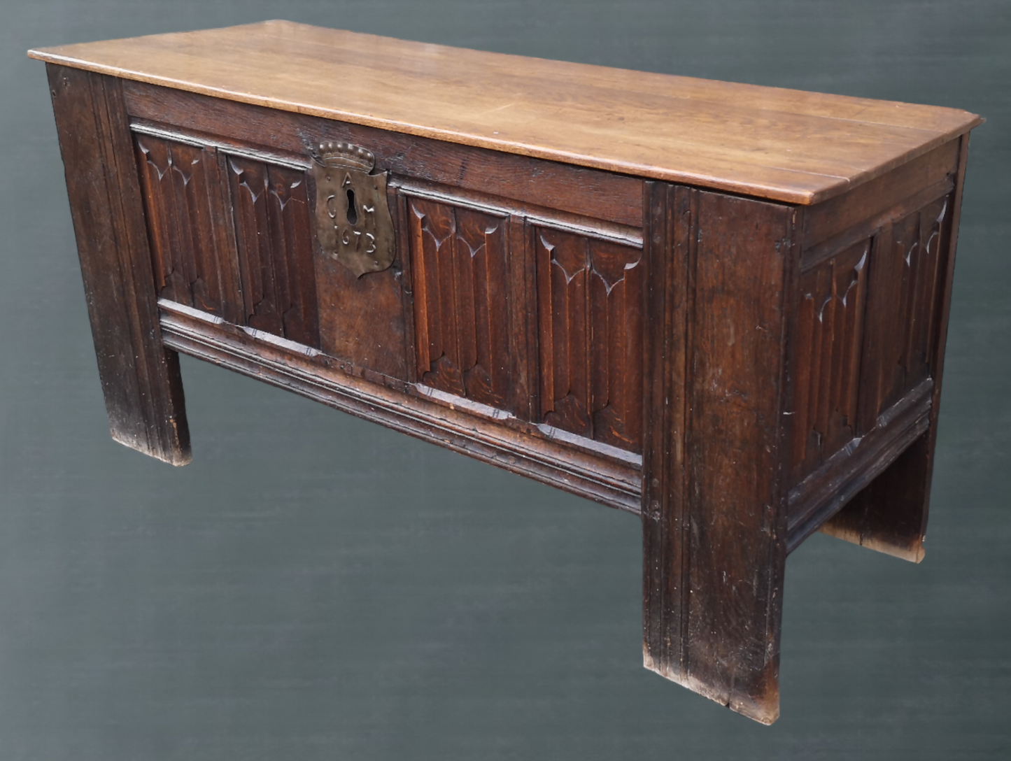 Large Oak Linen Fold Blanket Box / Chest Dated 1673