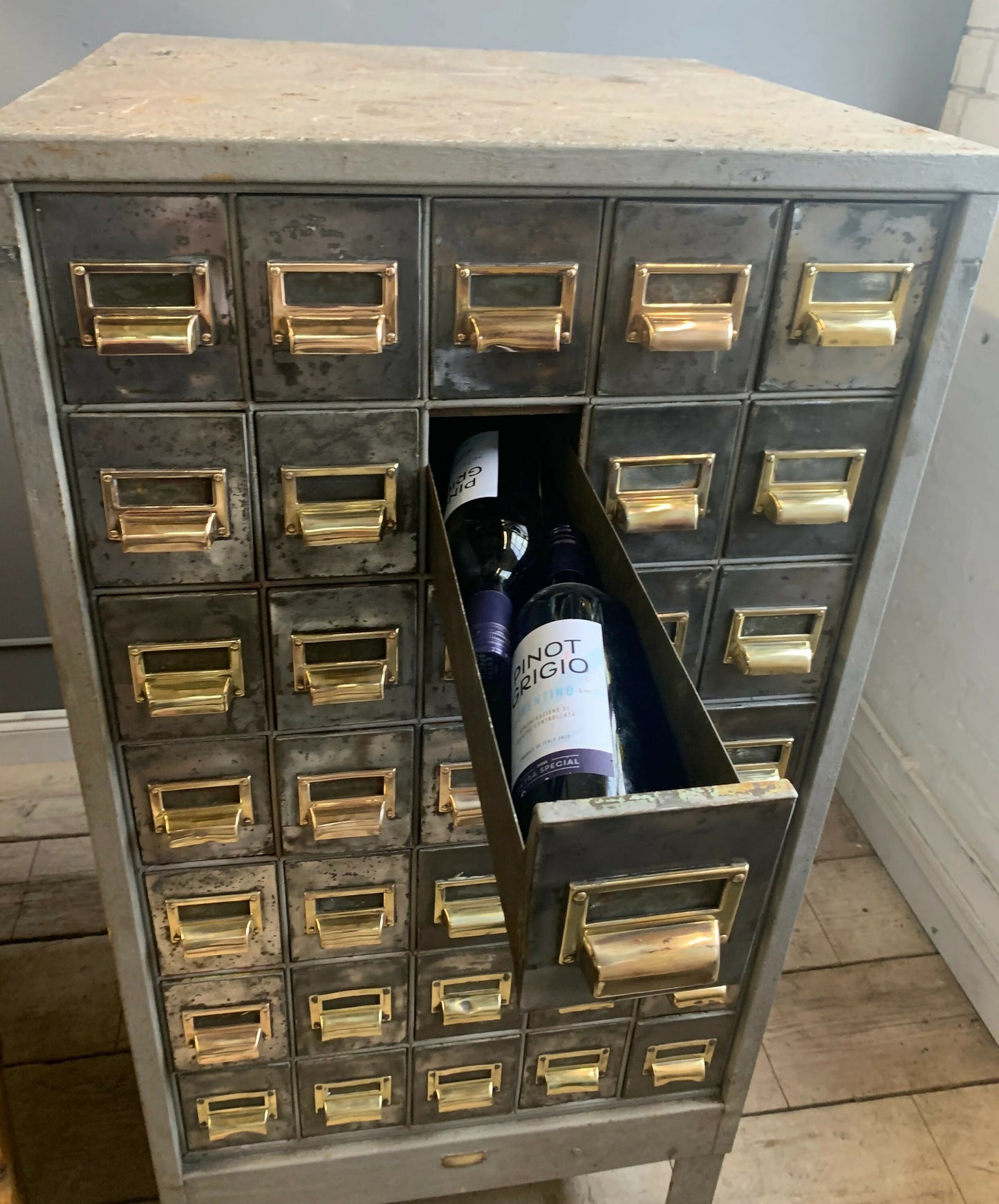 Vintage Industrial Draw Cabinet: Wine Bottle Holder Furniture