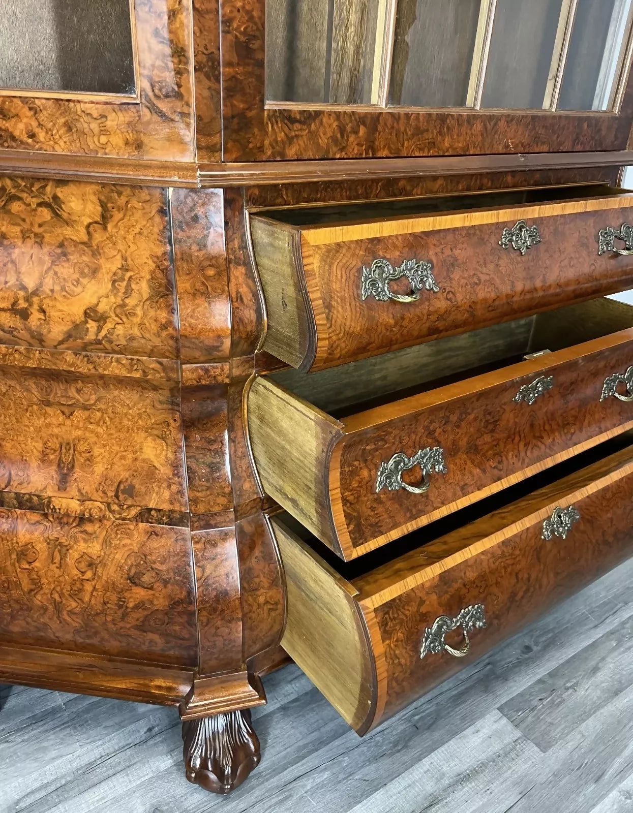 Bookcase Vintage French Carved Glass Doors Sideboard Drawers Cabinet LOT 4490