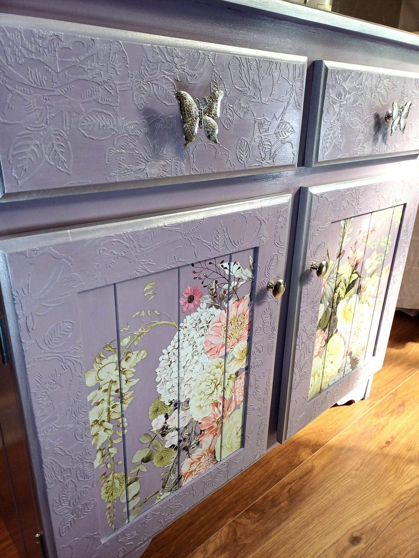 Upcycled Lilac and Silver Floral Cupboard