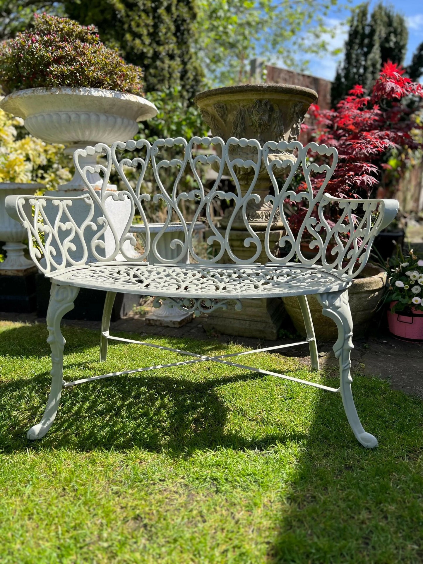 White Love Seat Patio Set with Bench in Pebble Grey