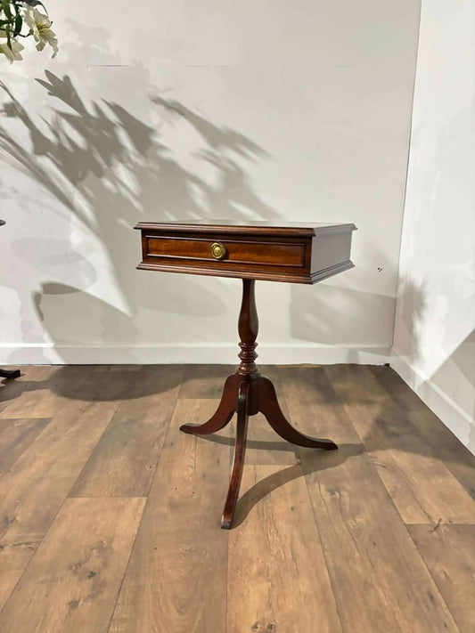 Vintage Reproduction Mahogany Rectangular Tripod Table with Single Drawer