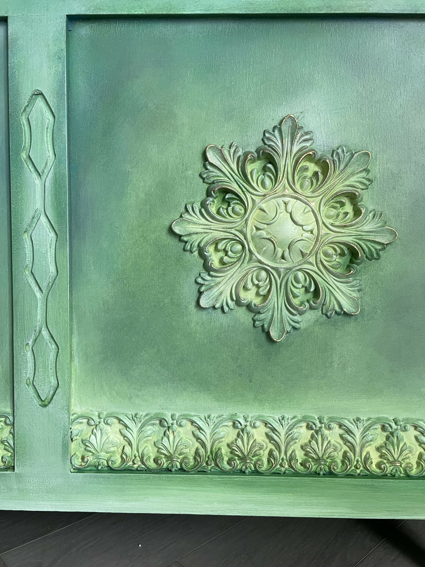 Vintage blanket box, hand painted green, boho