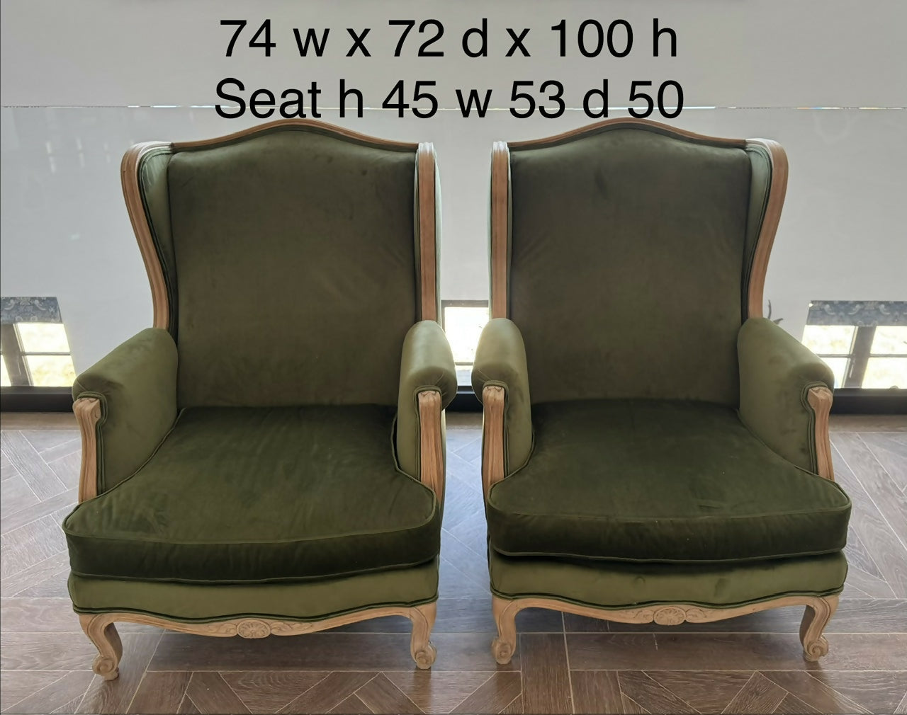 Extremely Comfortable Pair French Wing Back Arm Chairs
