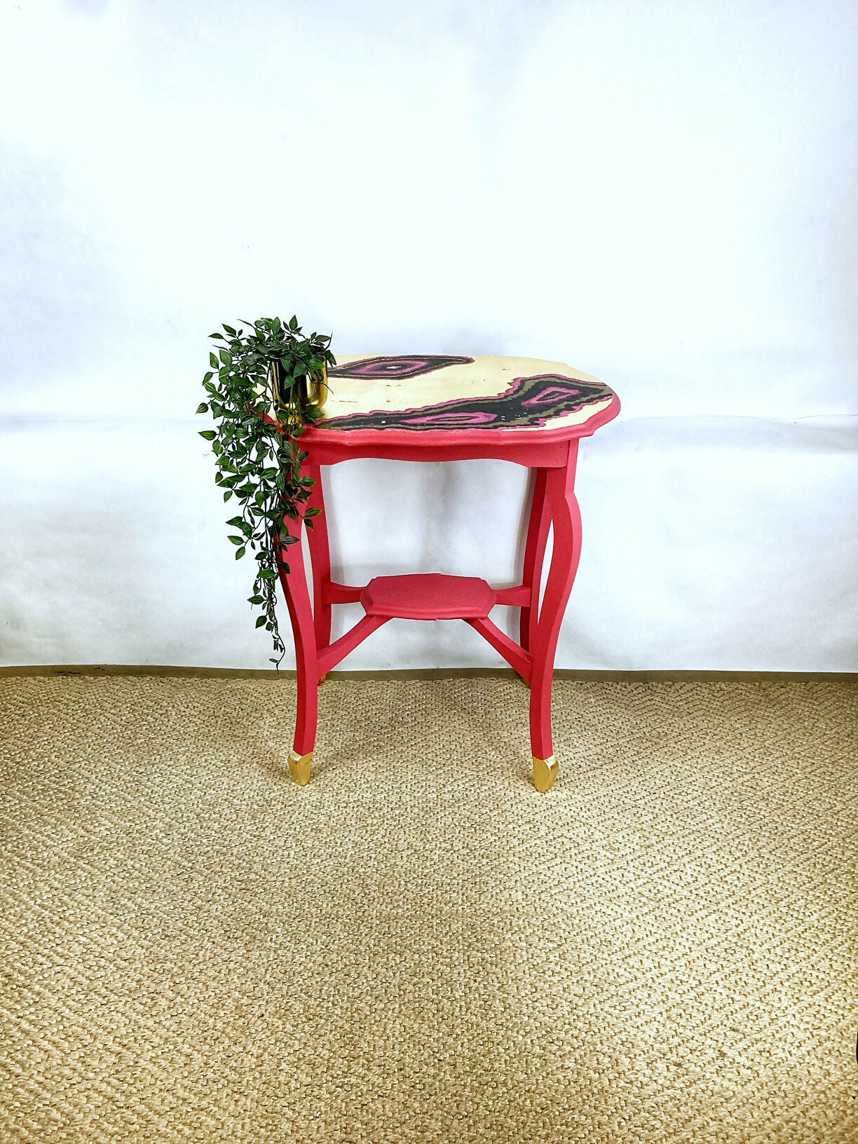 Unique And Beautiful Gold And Pink Side Table
