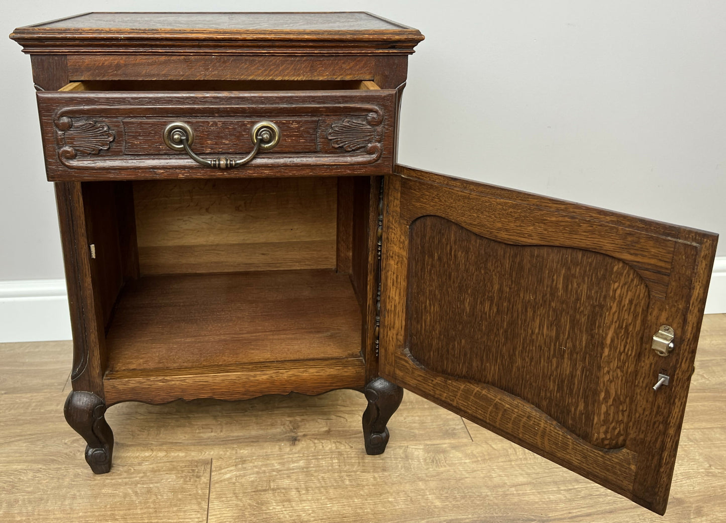 Bedside Table Vintage French Louis XVI Oak Cabinet Cupboard Nightstand LOT 6233