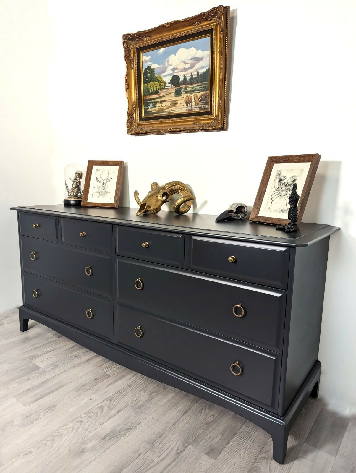 Stag Minstrel Captains Chest, Solid Wood, Eight Drawers, Grey Chest of drawers