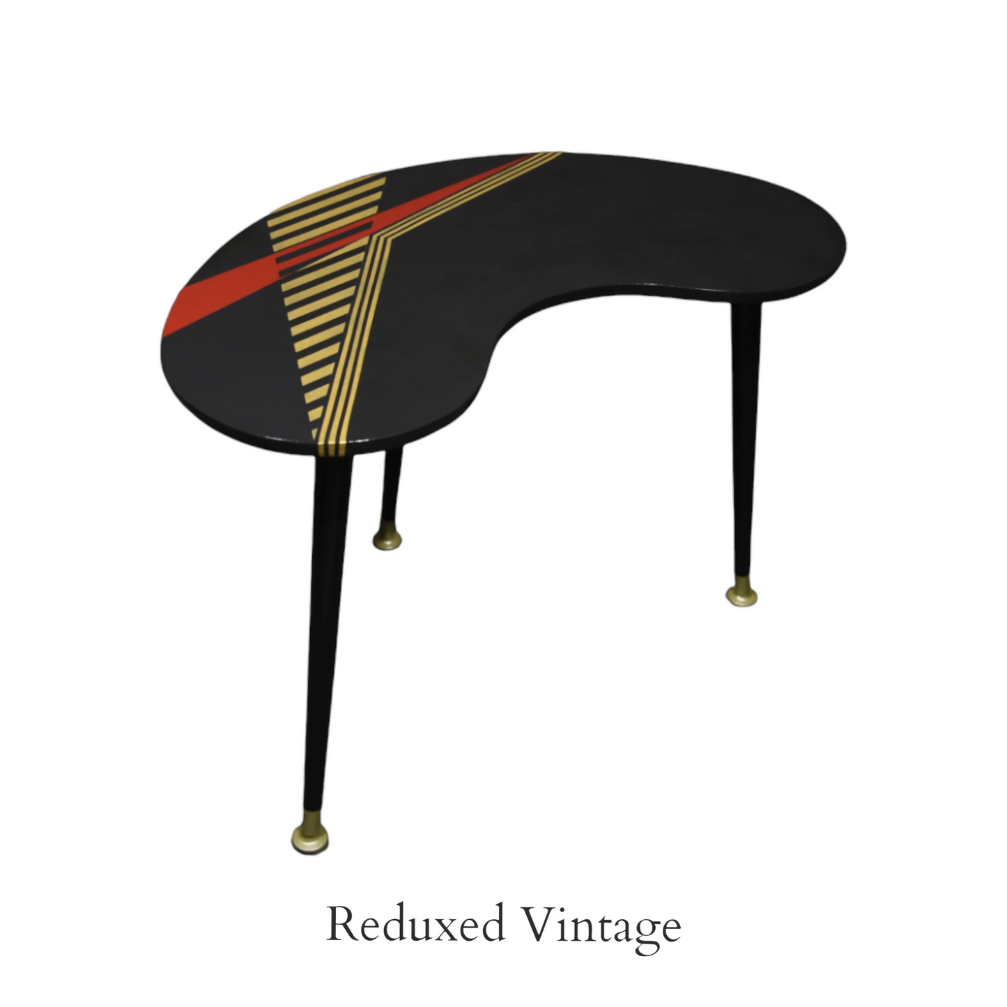 side table, plant table, MCM, handpainted, geometric pattern, dansette legs,