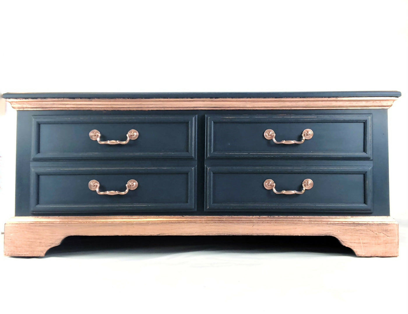 Stunning Navy And Copper Two Drawer Coffee Table