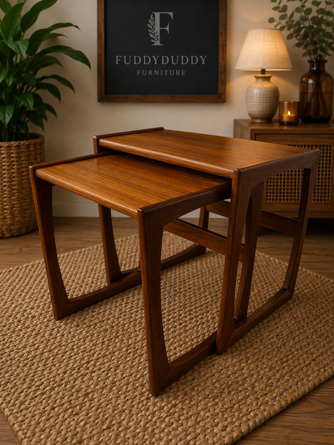 G Plan Quadrille – R. Bennett – restored teak – set of three