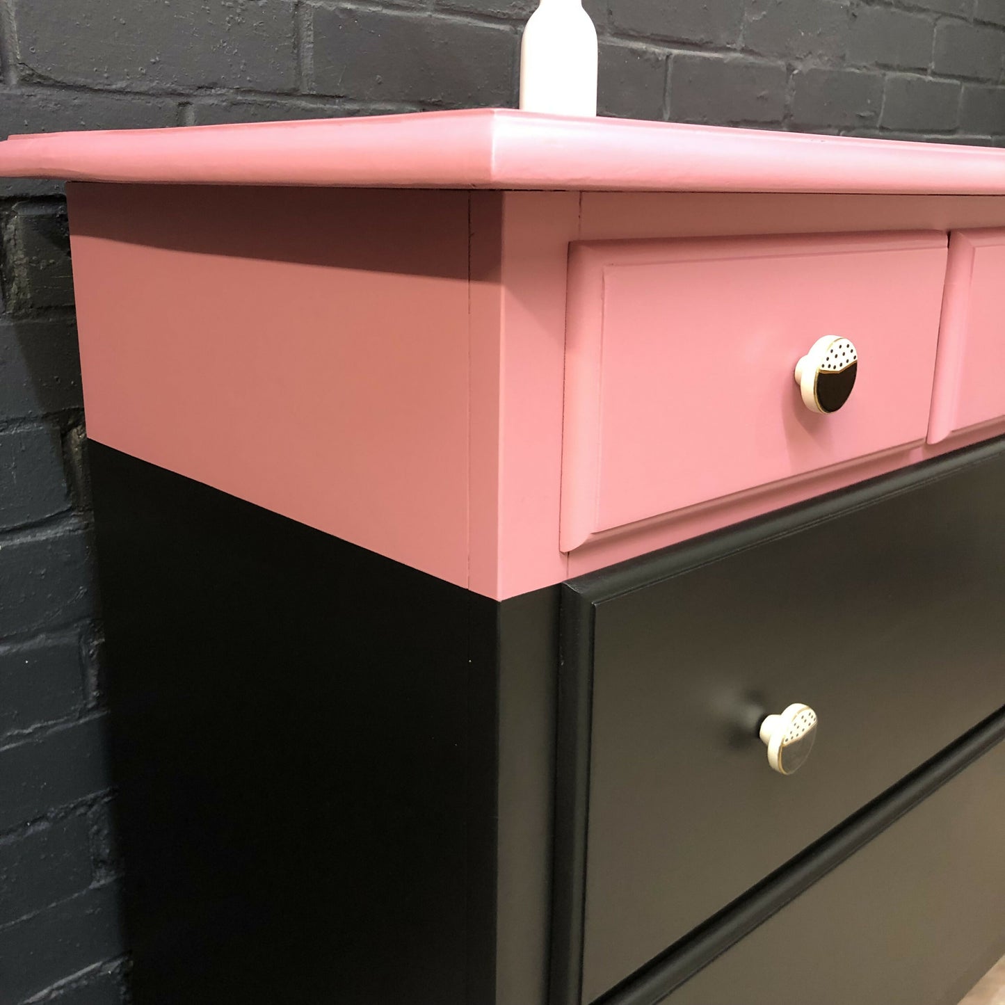 MADE TO ORDER: Upcycled chest of drawers in two-colour combination scheme, black and rasberry pink