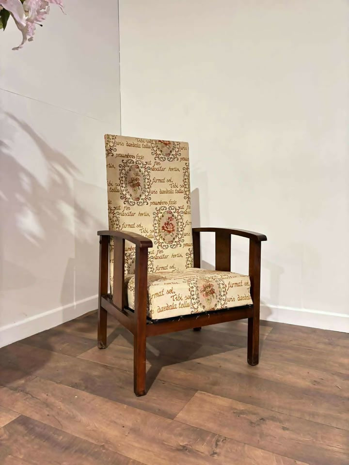 Vintage Beech Reclining Armchair – Upholstered with & plain Armsx