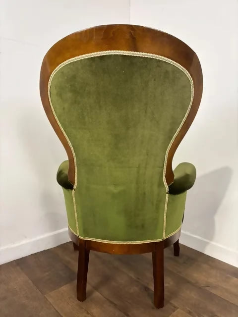 Reproduction Mahogany Green Velvet Upholstered Armchair – Furnishings Italia