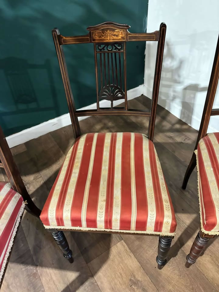 Set Of Four Victorian Inlaid Mahogany Dining Chairs2