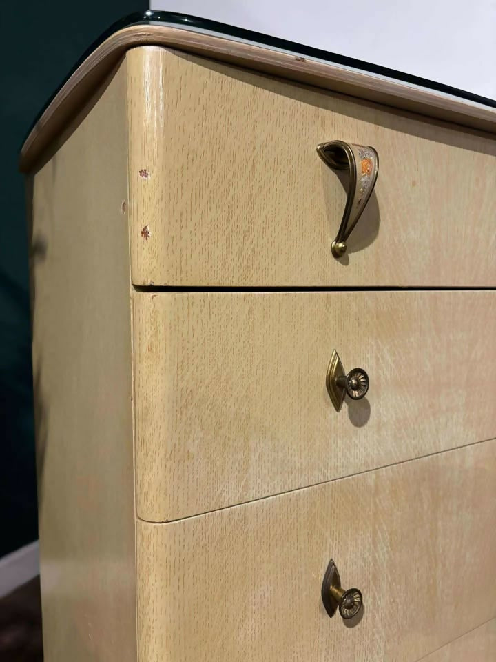 Vintage Chest of Four Drawers with Glass Top circa 1950.as