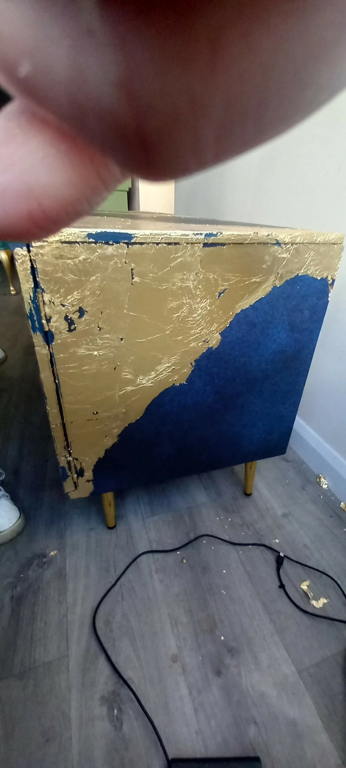 Upcycled Navy Sideboard with Gold Leaf: Mid-Century Modern Cabinet