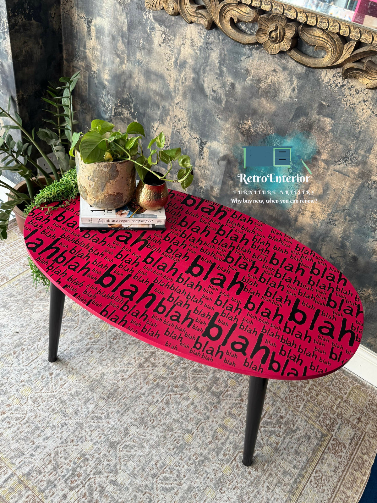 Statement Oval Coffee Table – Bold Pop Art Upcycled Furniture