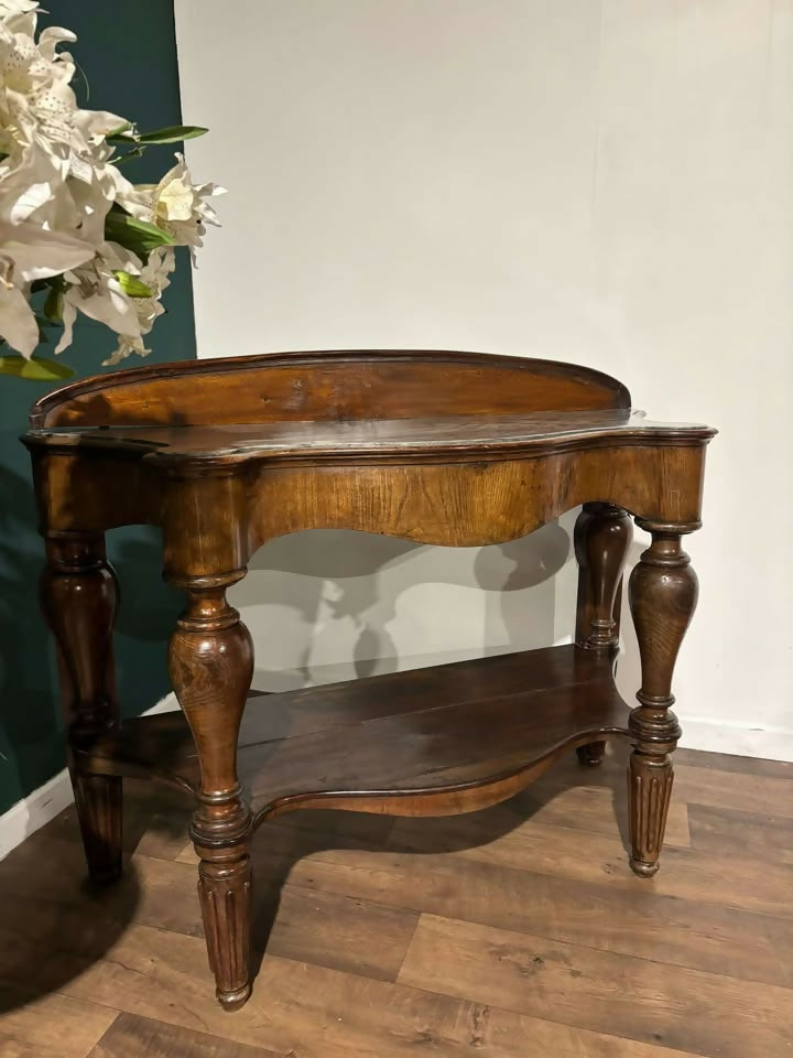 Victorian Mahogany Serpentine Front Console Table With Marble Topc