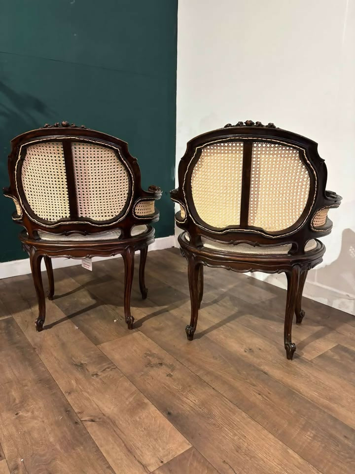 Pair Of French Louis XV Style Walnut Bergere Elbow Chairs