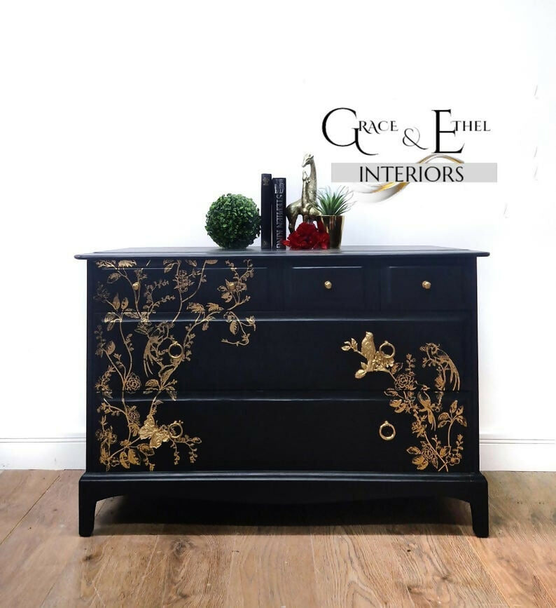Black Stag Floral Chest of Drawers