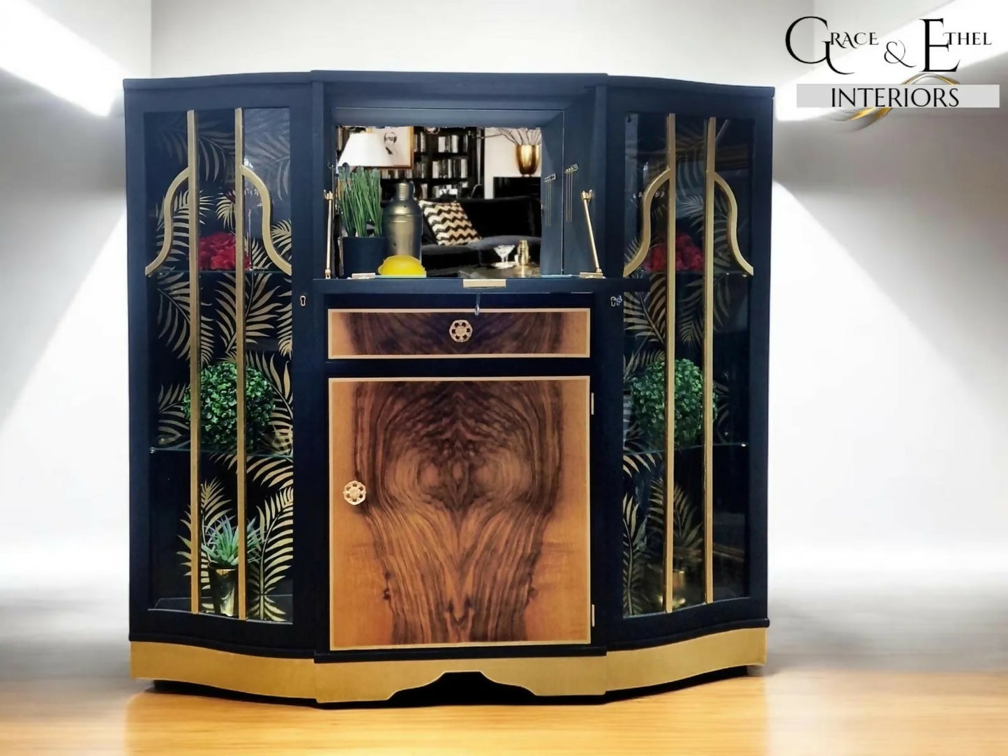 Art deco cocktail cabinet black and gold